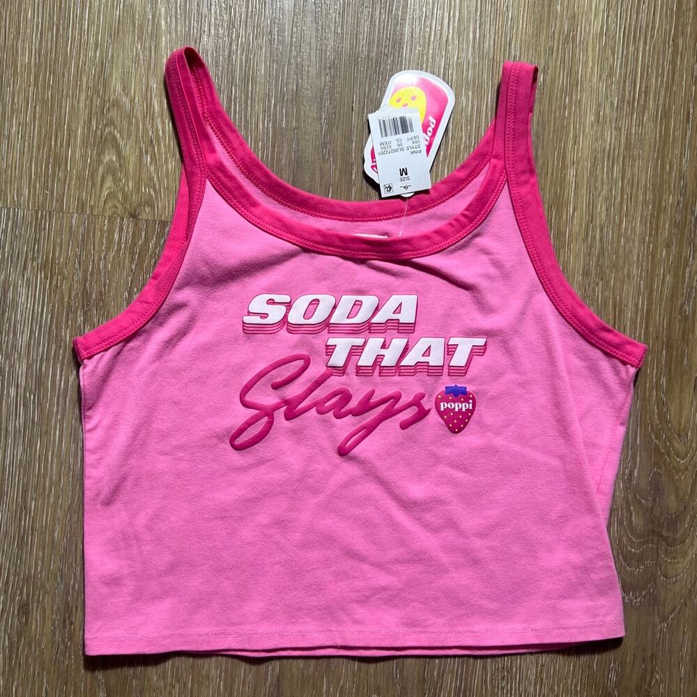 NWT Poppi Soda Target Cropped Tank Top Pink Soda That Slays Graphic Ribbed M
